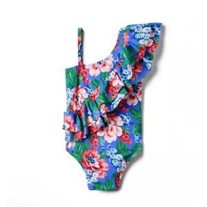 Janie and Jack Recycled Floral Ruffle Shoulder Swimsuit Size 18-24 Months